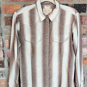 Scully Women's Western Button Down Pearl Snap Shirt Size Medium Tan & Cream